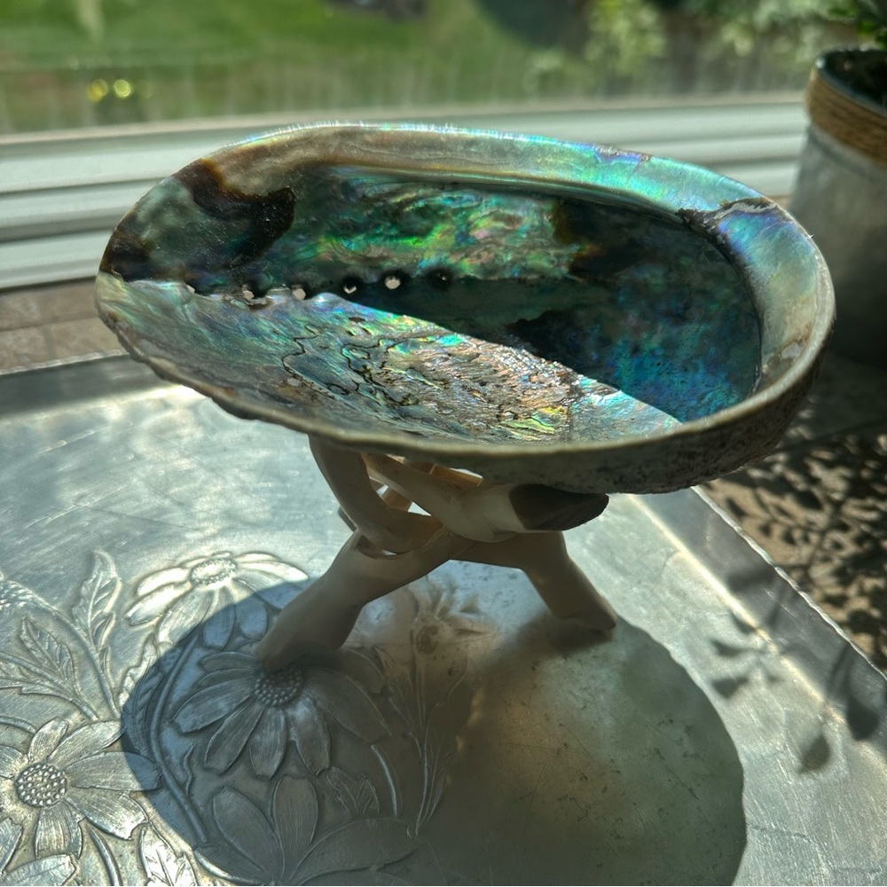 Elegant Abalone Shell Art Piece with collapsible stand ring holder trinket dish - Picture 8 of 15